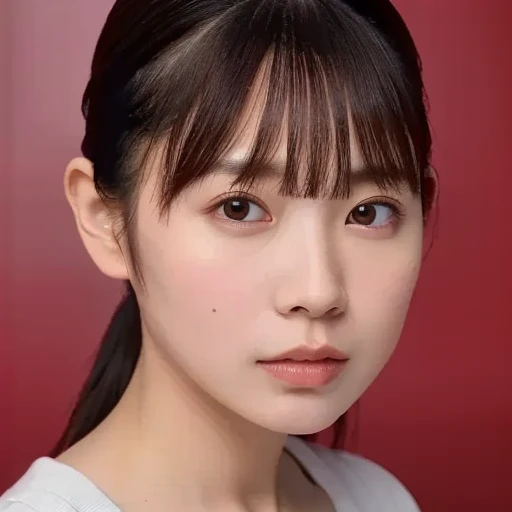 (masterpiece, best quality, perfect anatomy, highres, 8k, realistic, photorealistic, natural skin texture:1.2), 1girl, solo, Japanese, age20, erogao, parted lips, pout lips, face closeup, from front, nude, spot lighting, red background