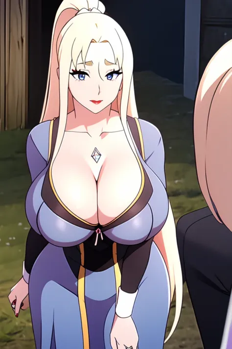 masterpiece, best quality, highly quality ,  Darkness lalatina,konosuba,Big breast,Golden bracelet,Half open eyes,Big pearl earring,Mature,((Cleavage)),long sleeve,(((diamond Wedding ring))),((Enchanced breast)),(((Cross hairpin))),Blue eyes,red color long...