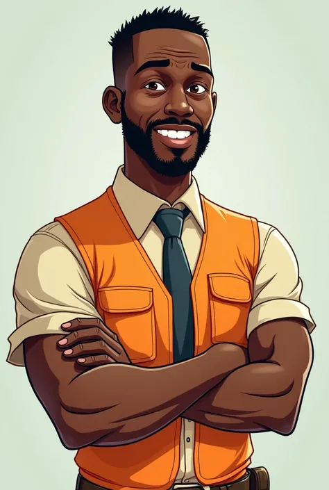 portrait version cartoon d’un congolais ingénieur musclé avec des cheveux court et sans pilosité 