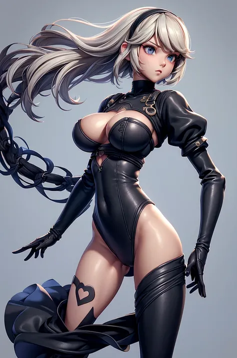 girl caçadora hi-tech,  very hot , sexy e sensual, big boobs, thin waist ,  high, big legs,  thin waist ,  carrying a large futuristic gun, realistic light and shadow, ultra realistic skin, 2B Nier Automata, extremely sexy, super provocative look ,  extrem...