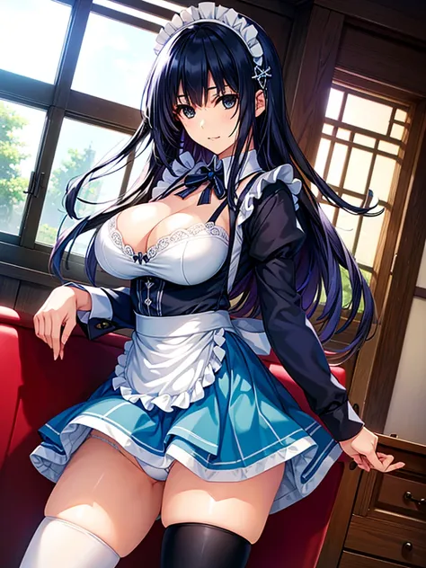 (( multiple women 、 low angle shot 、Older sister、Tree Eyes、 layer cut、 Dark Blue Hair 、 micro mini skirt with visible crotch、White string panties、 sexy underwear、 cool women、knee-high socks、Big Breasts、 cleavage、 Seductive Thighs、 big butt、 adult woman、Ins...