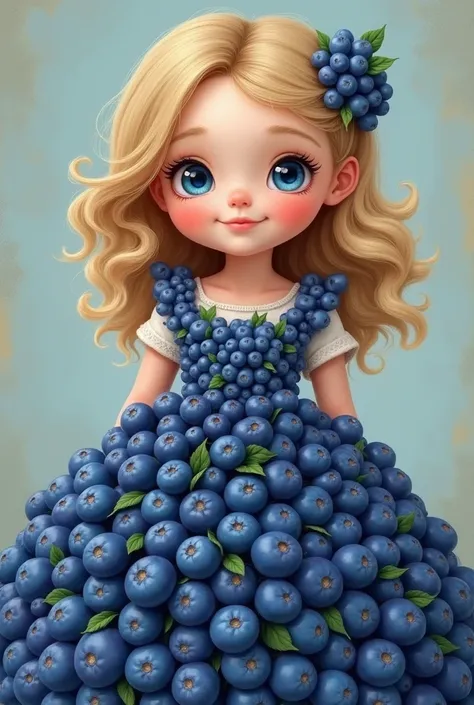 Cute girl baby with blue berry frock which is covered with full Blue berries 