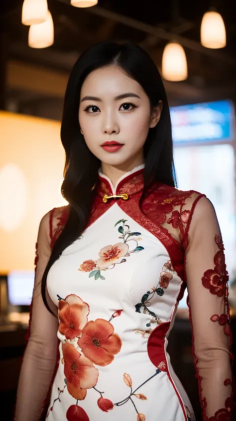 masterpiece,(best quality:1.3),ultra high res,raw photo,detailed skin,beautiful lighting,(realistic, photo-realistic:1.4),1girl,qipao,