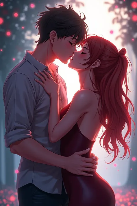 Create anime images of hot young, good-looking, body teasing, cool handsome kissing a guy