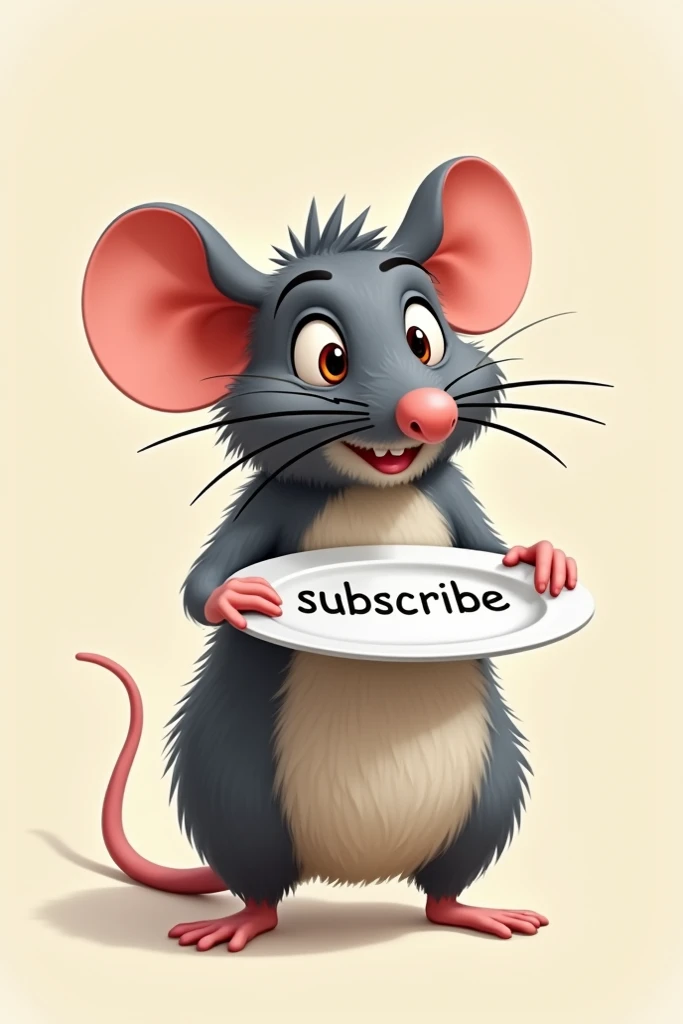 A rat holding a plate subscribe written on it.