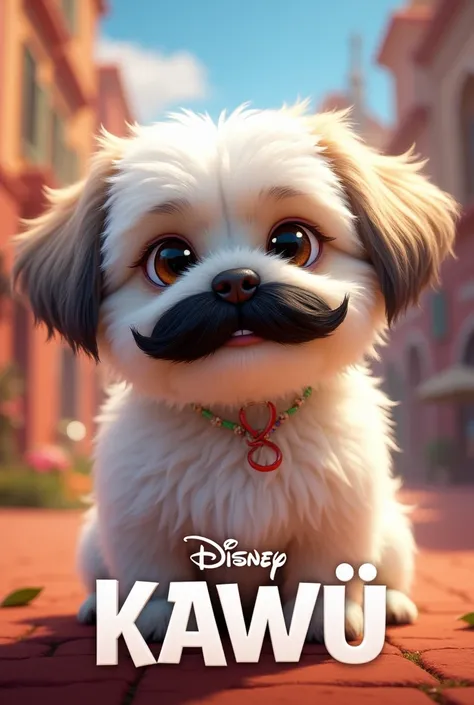 White Dog with black mustache shih tzu on poster of new Disney movie poster "kawuś "