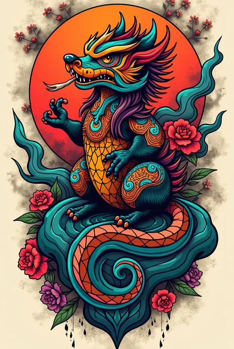 create the image of a tattoo in the neo traditional, colorful style