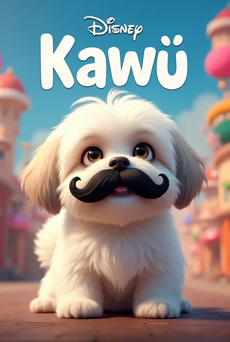 White Dog with black mustache shih tzu on poster of new Disney movie poster "kawuś "