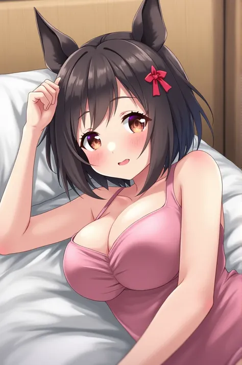 Anime girl showing her pussy  while laying on top of the bed
