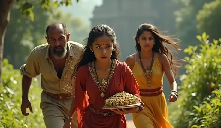 In ancient sri Lanka A old minister fleeing in fear, his wife and a very beautiful daughter, the princess also has a bundle of gold jewelry. 3 person only