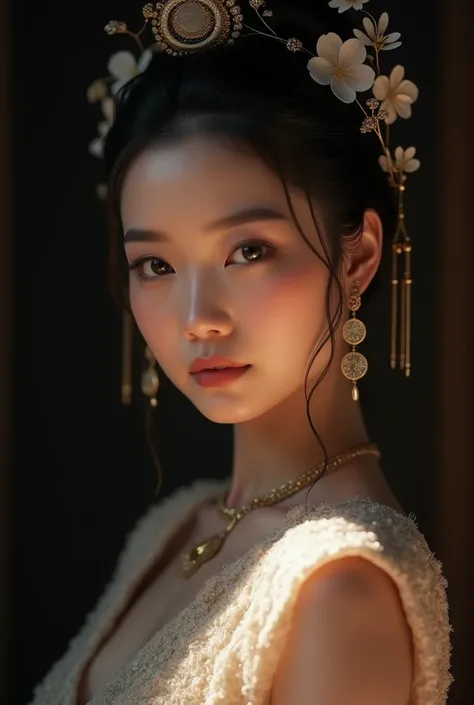 best quality, masterpiece, highres, 1girl,china wedding  dress,hair ornament,necklace, jewelry,Beautiful face,upon_body, tyndall effect,photorealistic, dark studio, rim lighting, two tone lighting,(high detailed skin:1.2), 8k uhd, dslr, soft lighting, high...