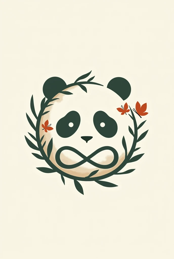  circular logo with panda-shaped lines, an infinity and butterflies 