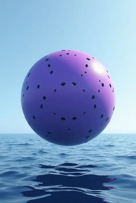 a purple sphere with many holes IN THE MIDDLE OF THE OCEANS surrounding the oil
