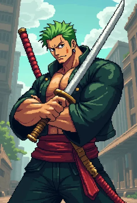 One Piece Zoro drawn in pixels 