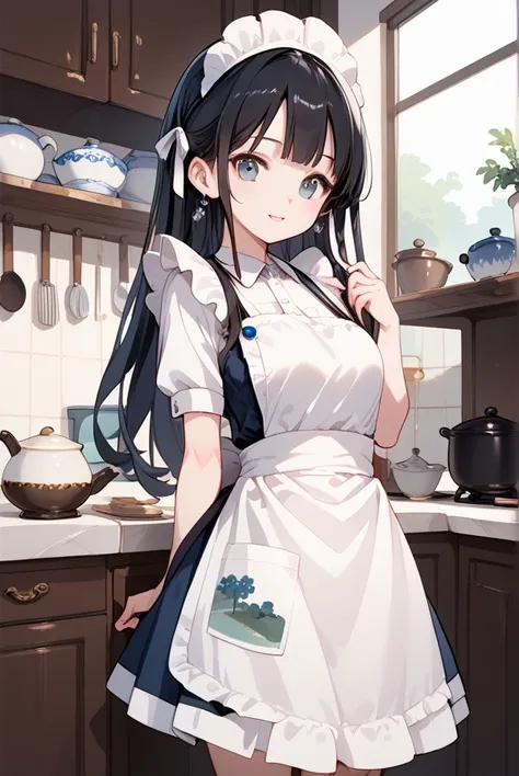 Black hair, long hair, apron, pottery, girl kneading clay