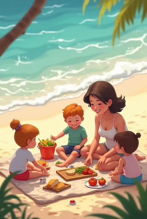  beach picnic towel, Just food and the mother , toys 
