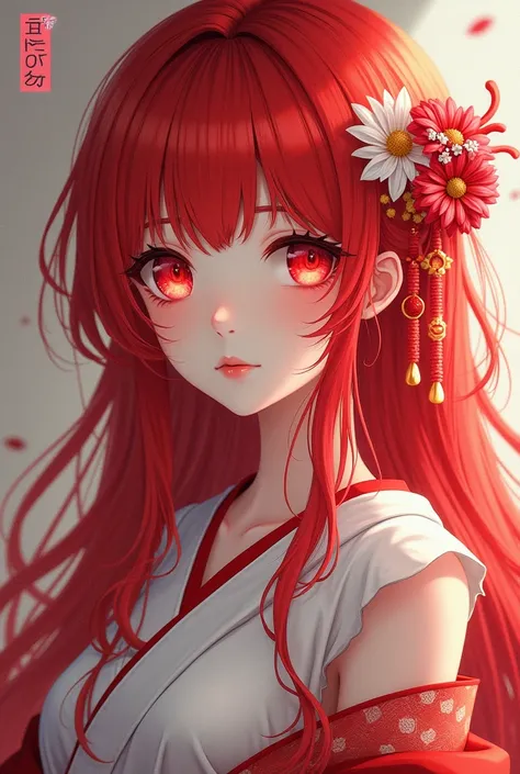 Japanese girl with red hair and red eyes 
