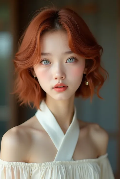  very detailed,  extremely realistic,  hyperrealism ,  super real ,  best quality,(  Masterpiece , soft lighting,  STYLISH EYES WITH EVERY DETAIL: 1.2),15-year-old girl, (cute),Walking through the camera studio ,、Korean national costume、Chimachogori off-th...