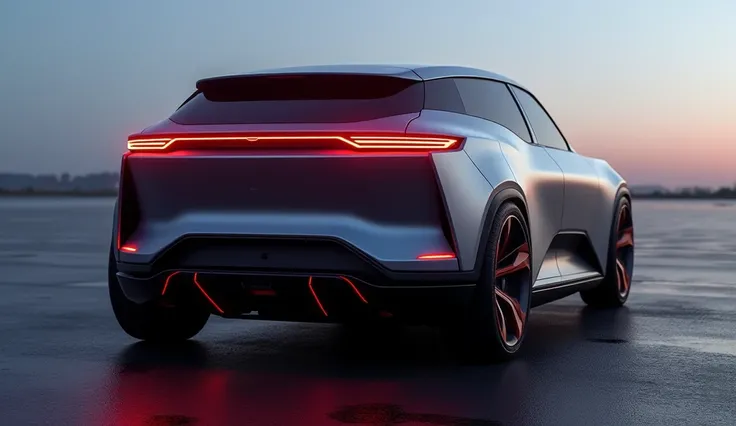 "2025 Mahindra XUV e9 rear view design, futuristic electric SUV with LED taillights, Mahindra XUV e9 EV features and specifications, luxury electric SUV rear highlights, aerodynamic design of Mahindra XUV e9, best electric SUVs in India 2025, Mahindra elec...