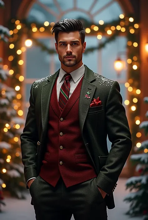 handsome man wearing a christmas atire 