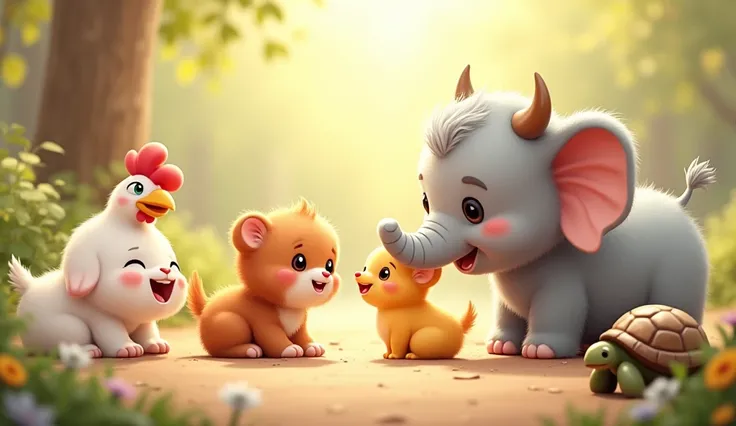 Cute little animals - Dog, cat, chicken, elephant, cow, tortoise - Animal sounds
