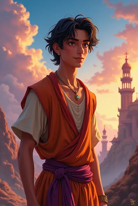 Generate for me an image of a young man looking like Aladdin