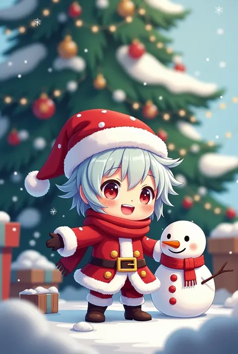 SATORU GOJO CHRISTMAS MODE (with a snowman ) ( Christmas tree) Chibi