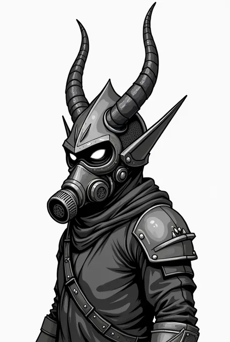 Personagem com um helmo do dragonborn slyrim e com mascara de gas , 2d illustration, cartoon style, all black and white, profile photo