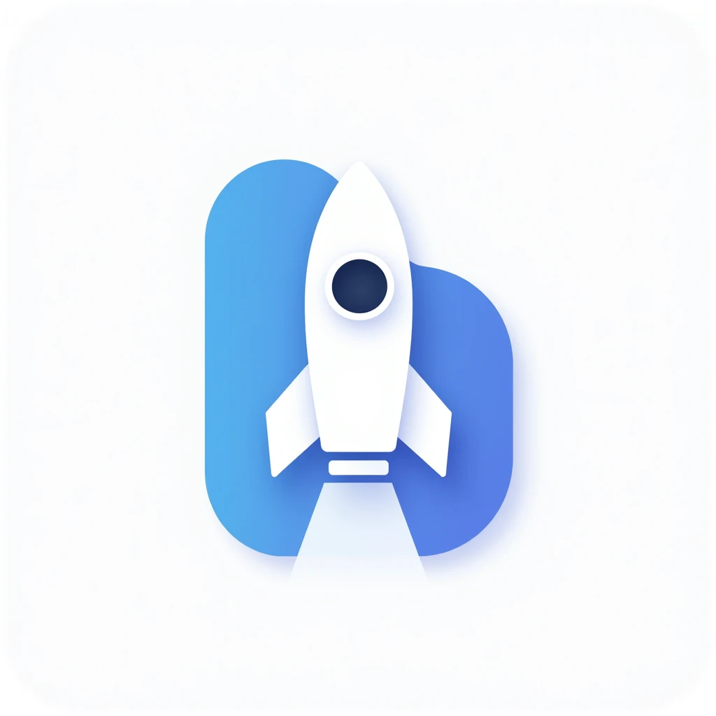 Image is a digital logo design featuring a stylized letter b in a gradient of blue shades, transitioning from light to dark. The letter b is integrated with a white rocket icon, positioned centrally, with its nose pointing upwards. The rocket has a simple,...