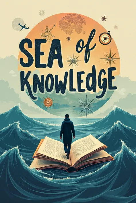 create a slogan layout with this text "Lets navigate the sea of knowledge, one book at a time."

make it related about the sea and a book