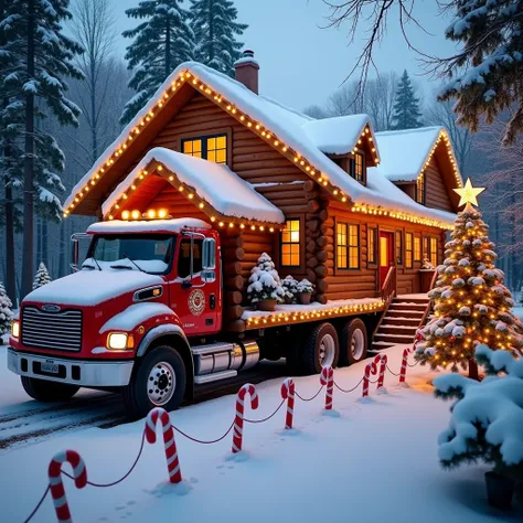  Professional duct cleaning  truck with Indian Flag features a cozy, snow-covered log cabin beautifully decorated for the Christmas season. The cabin is wrapped in warm,     
 glowing holiday lights that outline the roof, windows, and porch. A snow-covered...