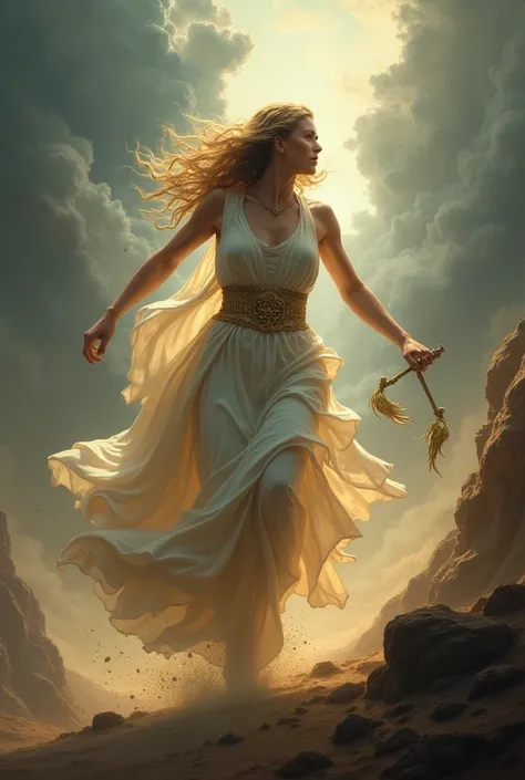 Image of the Goddess Themis escaping for having carried out acts of injustice