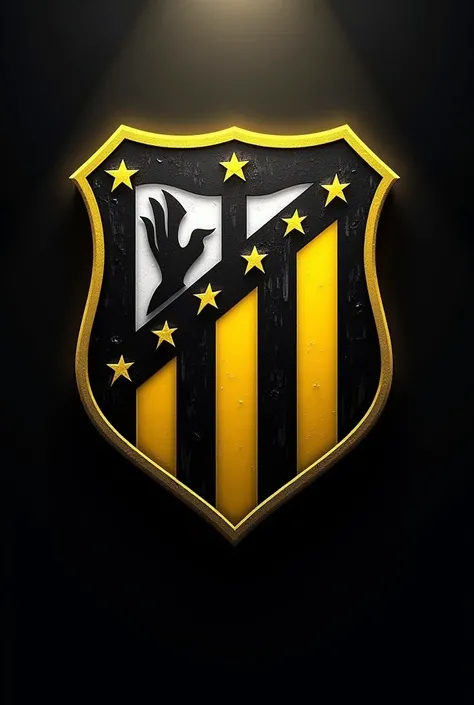 Black and yellow team shields with the name Atlético FC