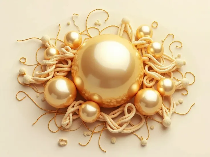 1 big size pearl in golden color and make some small size pearls in golden color and make beautiful thin stitching threads in background and make that in logo style and with transparent background