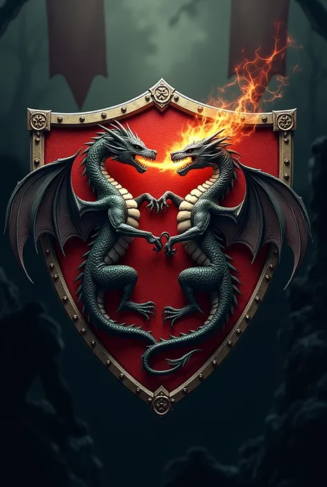  I want a medieval shield logo .  With a design of two fighting dragons! 