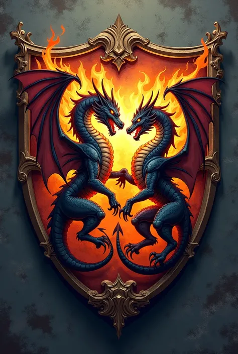  I want a medieval shield logo . With a design, two dragons that fight each other by throwing flames! Drawing 