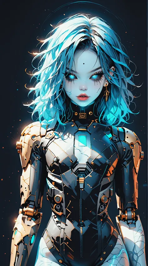 (nsfw:1), (Uncensored:1), score_9, score_8_up, score_7_up, (Three quarters Shot), (1 girl), (asian), beautiful teenage (skinny) muscular goth cyborg girl, (full Cybernetic bodysuit:1.5), (black sclera:1.5), (blue glowing eyes:1.5), (blue glowing body veins...