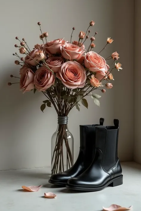 dried rose bouquet and black boots