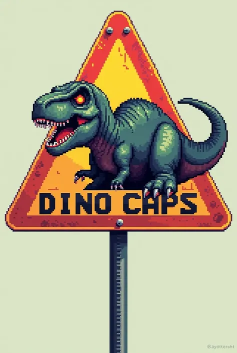 An image of a pixelated rex dinosaur inside a traffic sign that says Dino Caps