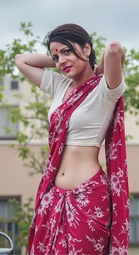  Beautiful cute wet Indian lady, with thick thighs and a curvy waist,  ((midriff)) , ((lowwaist)), (((deep Navel))) ((wet silky hair)), ((wet hair)), ((loose wet hair)), hourglass figure, seductive , ((looking at viewer)), jewelry, black hair, ((MILF)), ((...