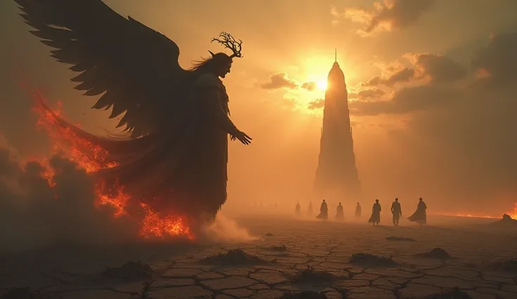 The Fall and Legacy of Iblis

Iblis wandering in a barren wasteland, rallying his companions with a fiery aura, vowing to mislead humanity, while a distant figure of Adam (AS) symbolizes hope and divine guidance.