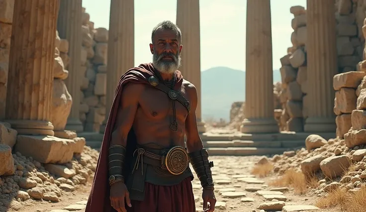 old spartan man, starving, Temple, alone, pride, proud of himself