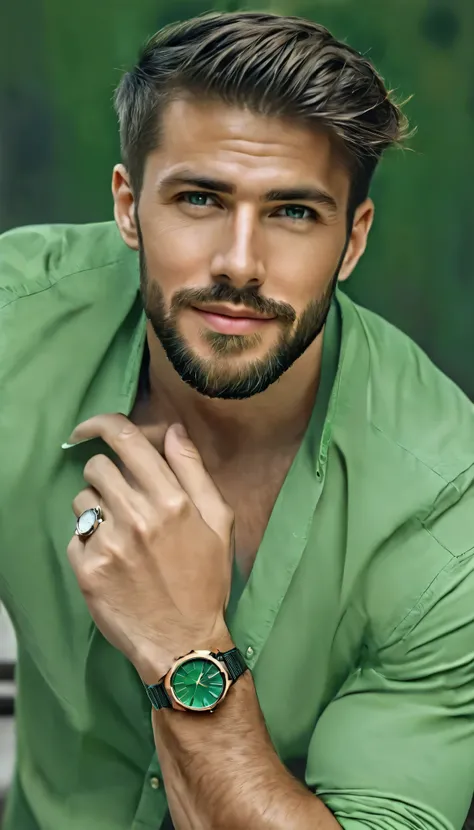  A European man with a beard and a watch on his wrist., Attractive Man, handsome and attractive,  handsome male , Attractive Man,  attractive and handsome face , handsome man, male and handsome, Beautiful face, perfect Beautiful face, Beautiful face and be...