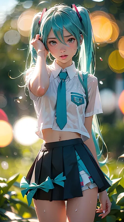 ((  Perfect Anatomy  )), (シースルー Hatsune Miku のコスチューム:1.4)、(Pull up your super mini skirt: 1.5), ((big: 1.4)),  Beautiful breasts、Big Breasts:1.4，screen, Teary-eyed, Awkward, ( cum in pussy : 1.5),  Blushing Woman , (( The string that hangs the bell comes o...