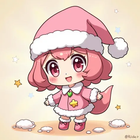 Acerola a Pokemon character with a Santa Claus hat, a Puru pastel , pixiv, mingei,  chibi, 2d anime style, 2D Anime, senko-san, Lucky Star, nostalgia character, cirno, of sonic, Yuyushiki, Moe,  chibi