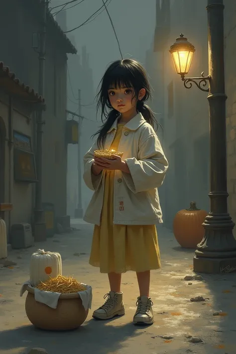  concept painting girl selling matches ,  in combination of white gray and yellow orange, Home images Matches 
