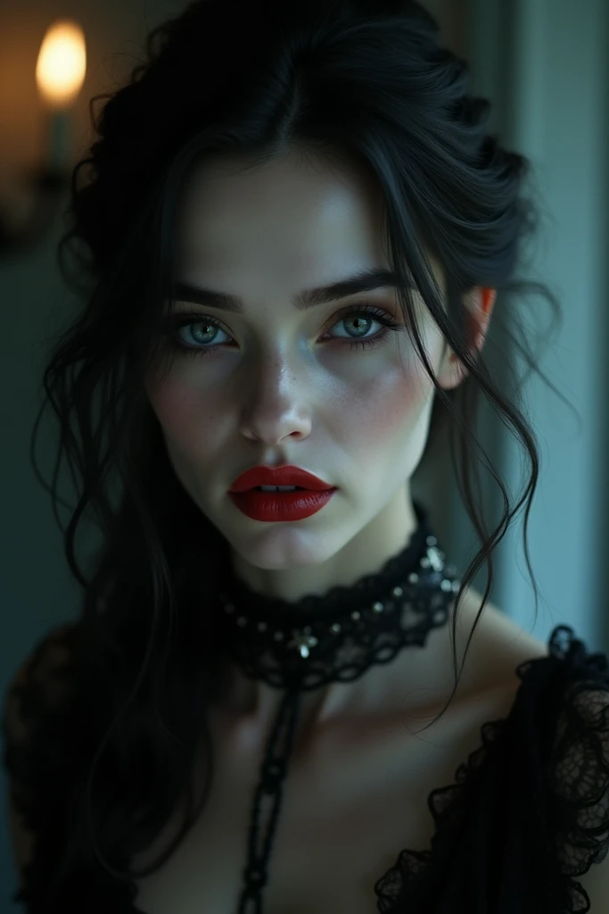 A girl with vampire appearance 
