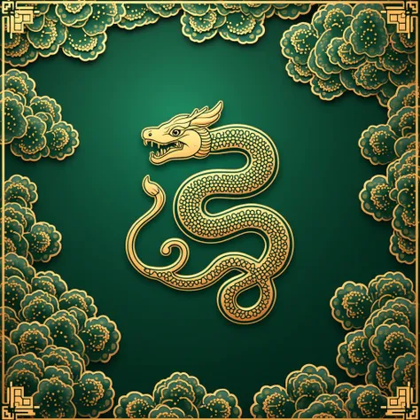  poster for a contemporary art exhibition  (Name "Miracle in color ") ( date 08 .12.24 - 12.01.25) ( venue Contemporary Art Gallery  "ArtFutureGalaxy ) ( background green and gold Chinese patterns with the symbol of the year (Green Snake))