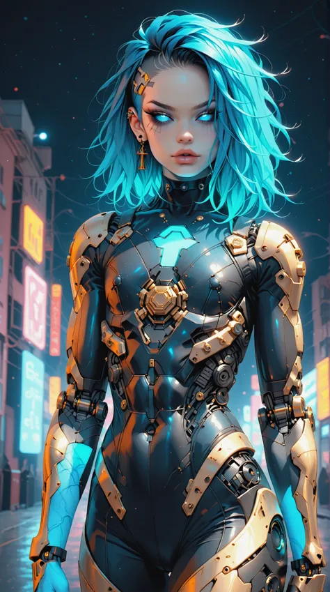 (nsfw:1), (Uncensored:1), score_9, score_8_up, score_7_up, (Three quarters Shot), (1 girl), (asian), beautiful teenage (skinny) muscular goth cyborg girl, (full Cybernetic bodysuit:1.5), (black sclera:1.5), (blue glowing eyes:1.5), (blue glowing body veins...