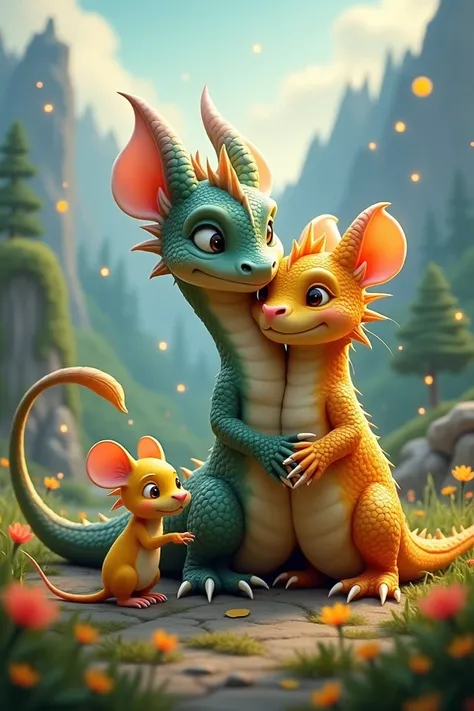 The yellow mouse became friends with the dragon